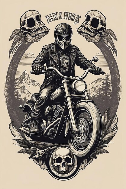 Skull rider illustration vector Tshirt print emblem label or badge design