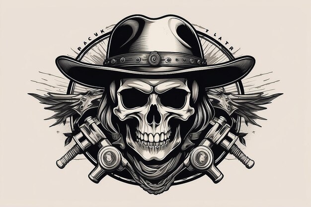 Photo skull rider illustration vector tshirt print emblem label or badge design