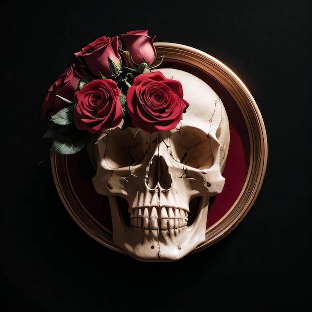 Photo the skull and roses on the black background