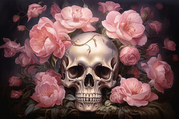 Skull roses paint nature Generate Ai
