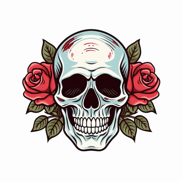 Photo skull and roses tattoo design generative ai