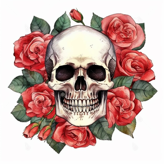 Skull and roses tattoo design generative ai