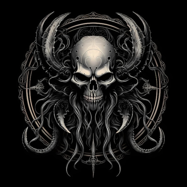 Photo skull and scorpion tattoo design dark art illustration isolated on black background