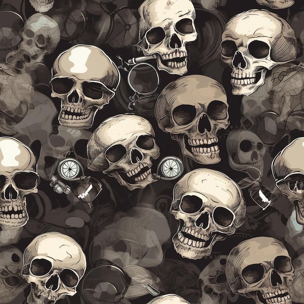 Skull seamless pattern art generative ai