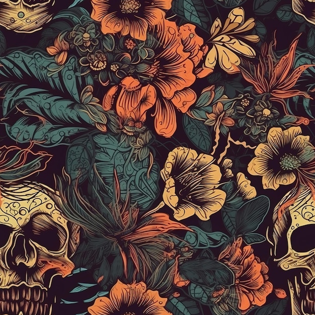 Skull seamless pattern art generative ai