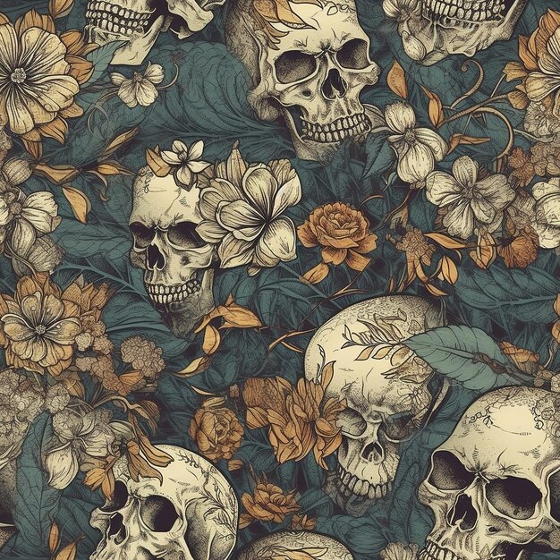 Skull seamless pattern art generative ai