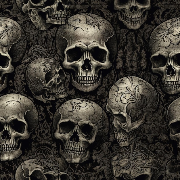 Skull seamless pattern art generative ai