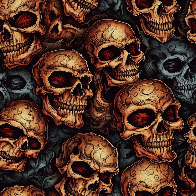 Skull seamless pattern art generative ai