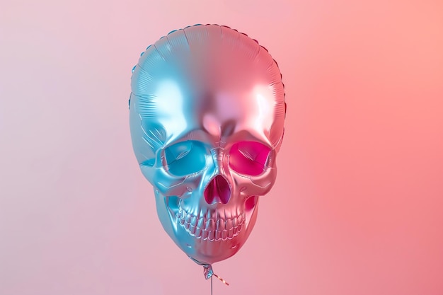 Skull shaped helium balloon Inflatable balloon in a shape of human skull on pastel background Halloween party skeleton jokes and congratulations