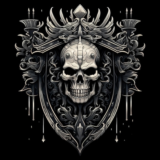 skull shield ornamental frame tattoo illustration