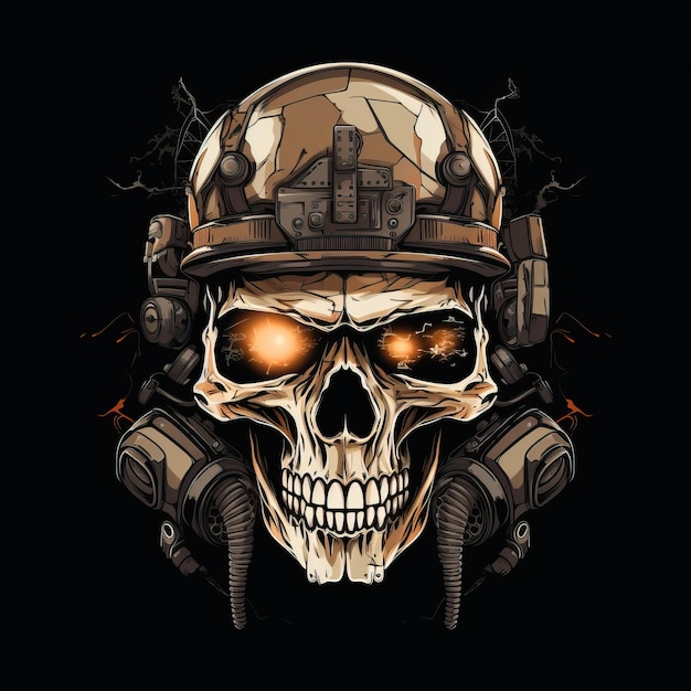 Photo skull silhouette vector graphic design with pistols and a helmet in the style of mechanical realism