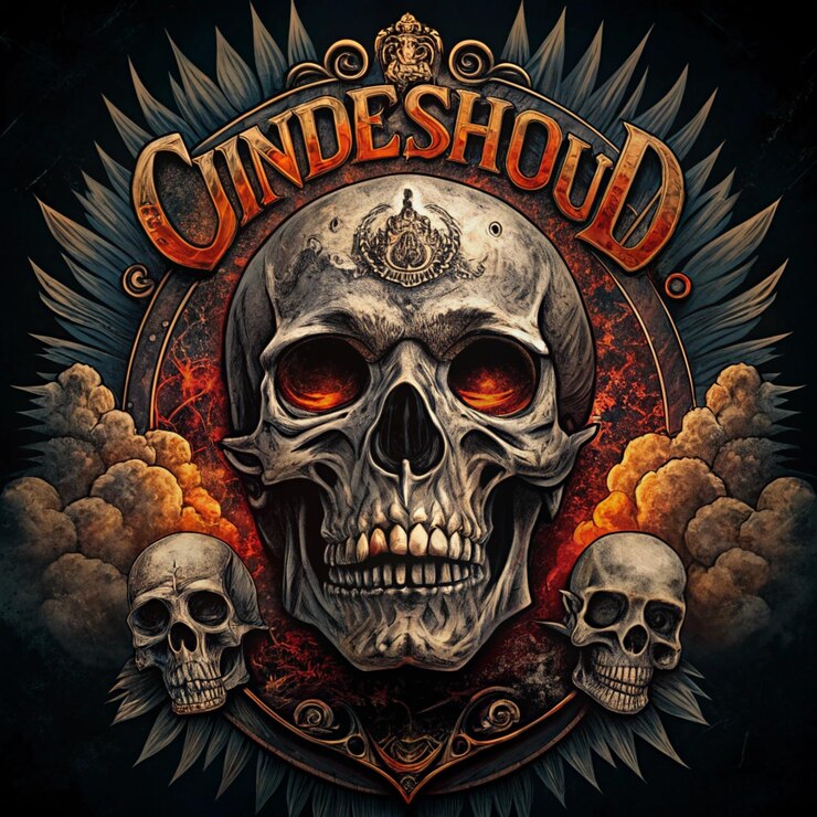 A skull and a skull are on a black background