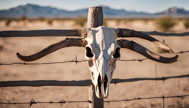 Photo a skull of a skull sits on a barbed wire fence