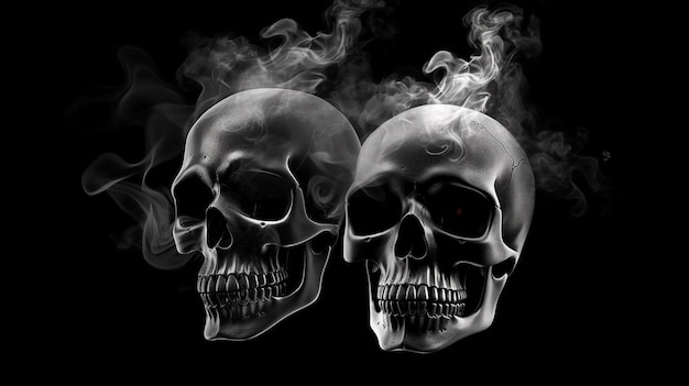 Photo skull and smoke on a black background the concept of deathgenerative ai