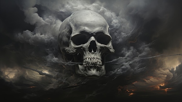 skull in smoke for halloween and day of the dead