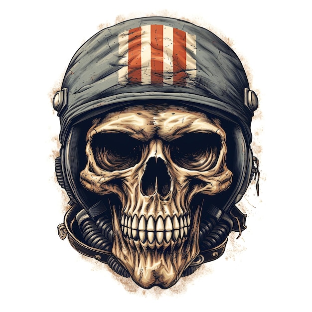 Photo skull soldier in helmet on white