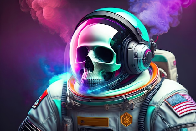 A skull in a space suit wearing a helmet