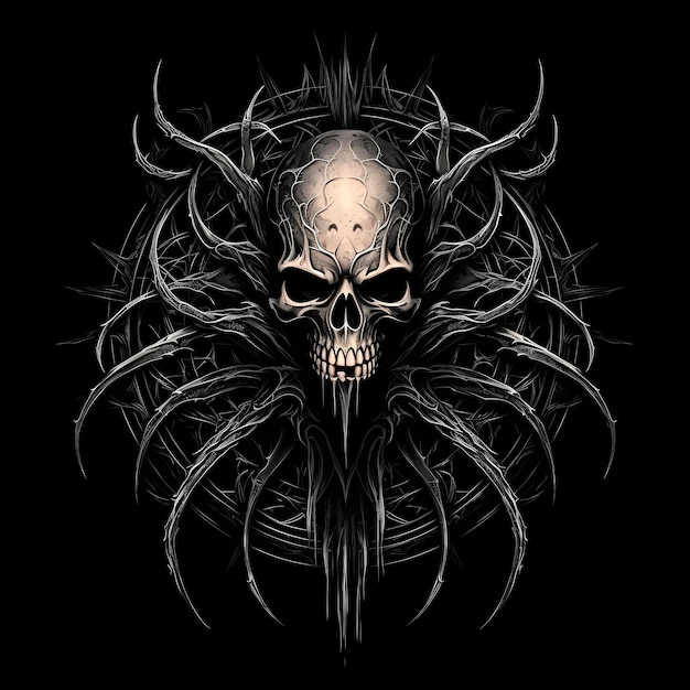 두개골과 거미 문신 디자인 검은 배경에 고립 된 어두운 예술 그림