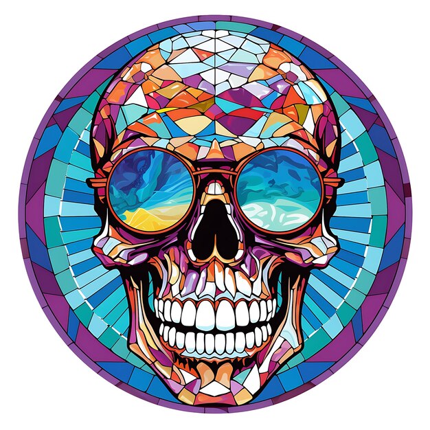 Photo a skull stained glass circle window colorful illustration background generative ai