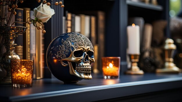 Photo a skull statue on a shelf