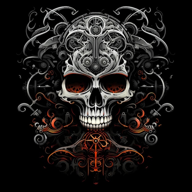 skull and steampunk elements tattoo design dark art illustration isolated on black background