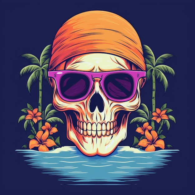 skull and summer cartoon logo