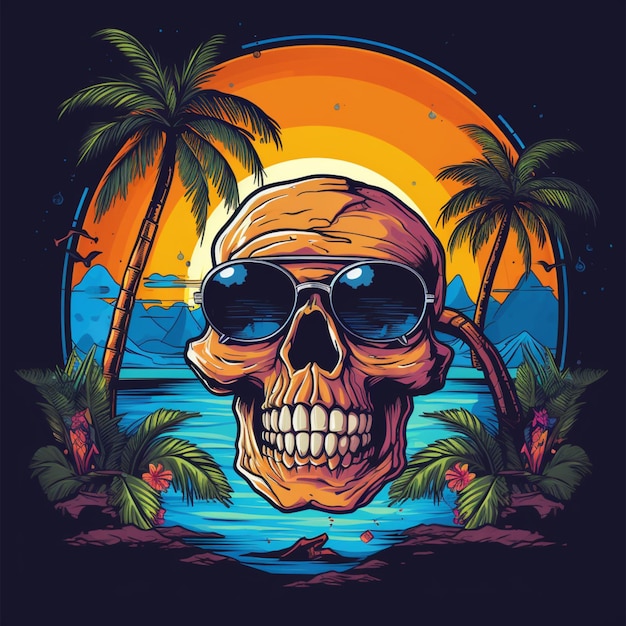 skull and summer cartoon logo