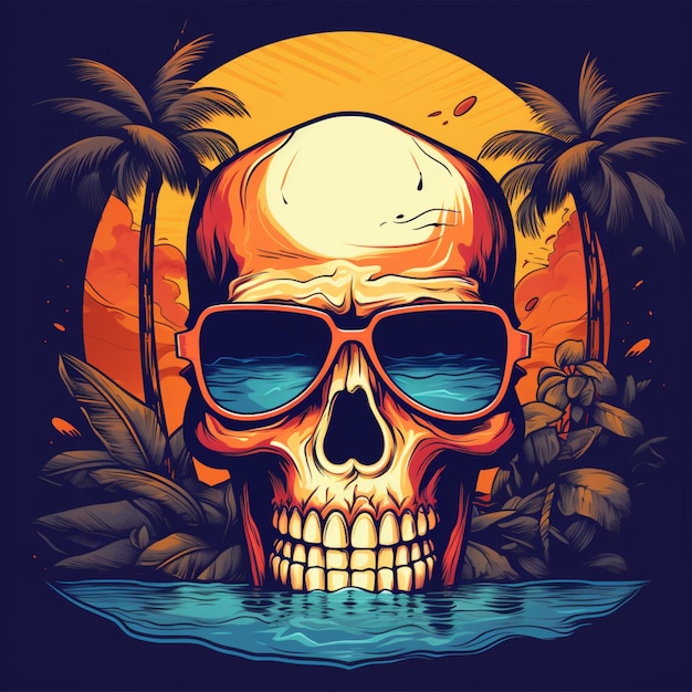 skull and summer cartoon logo