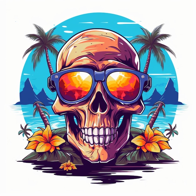 skull and summer cartoon logo