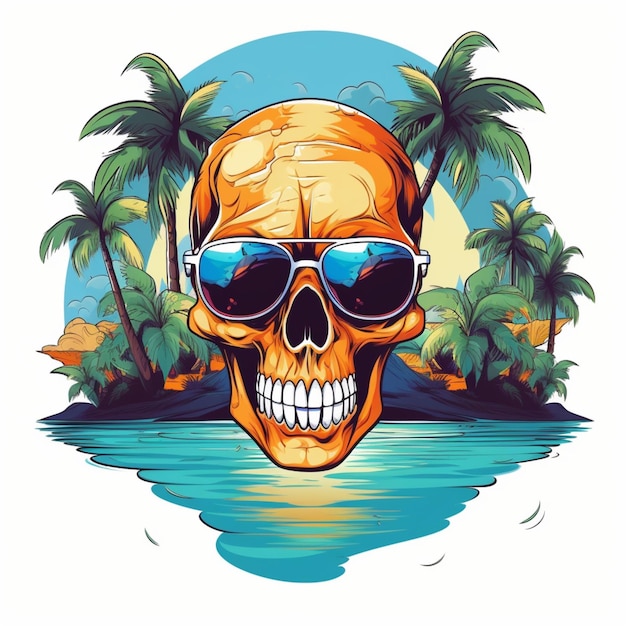 skull and summer cartoon logo