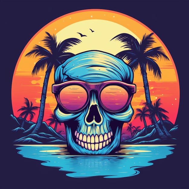 Photo skull and summer cartoon logo