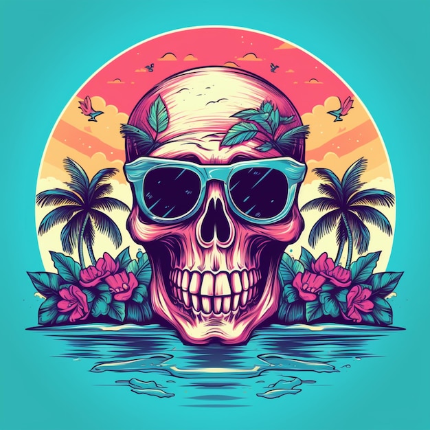 skull and summer cartoon logo