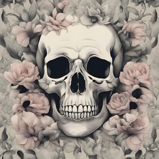 Photo skull surrounded by flowers
