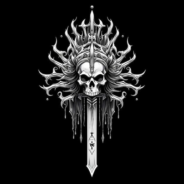 skull and sword tattoo design illustration