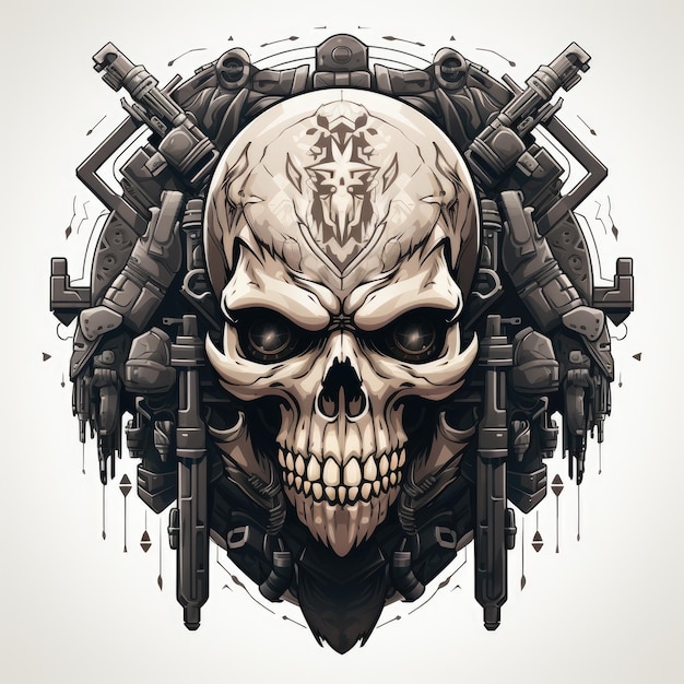 Photo skull t shirt sticker logo military skull weapons dark art hight detailed