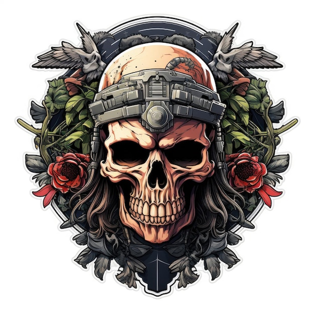 Skull t shirt sticker logo military skull weapons dark art Hight detailed