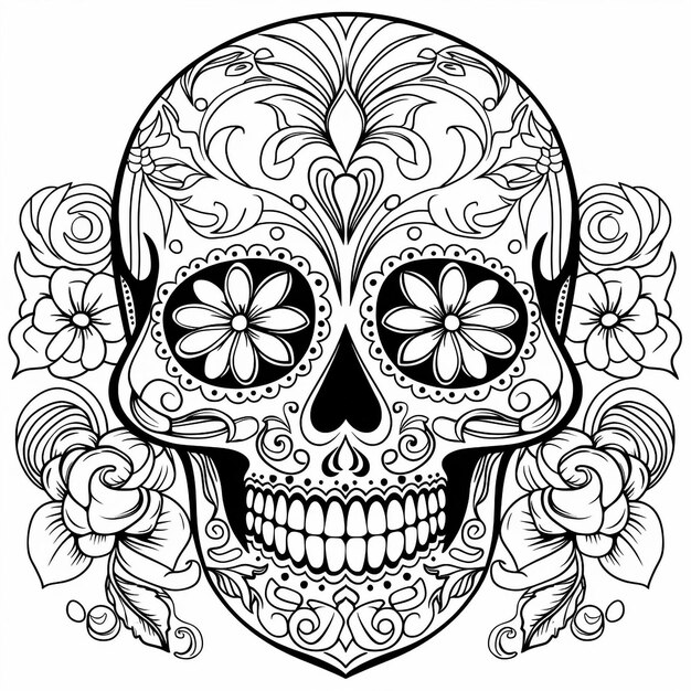 Photo skull tattoo vector line illustration