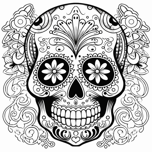 Photo skull tattoo vector line illustration