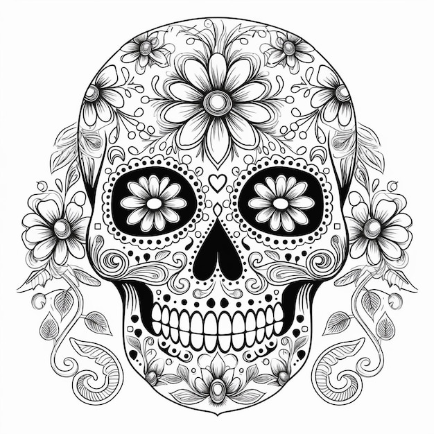 Photo skull tattoo vector line illustration