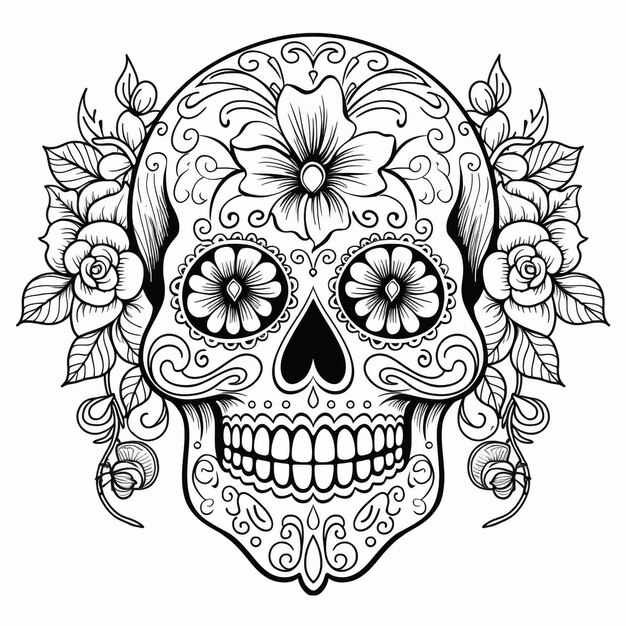 Photo skull tattoo vector line illustration