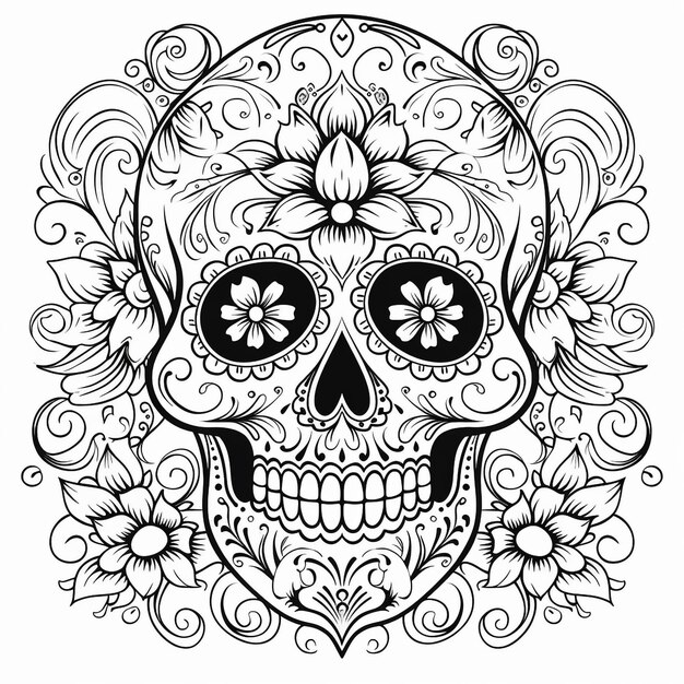 Photo skull tattoo vector line illustration