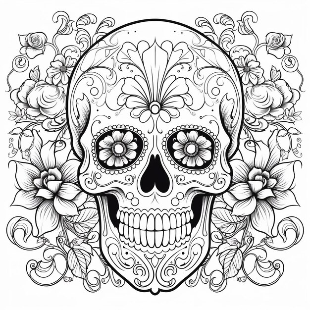 Photo skull tattoo vector line illustration