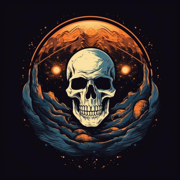 skull universe tshirt tattoo design mockup printable uhd dark fantasy illustration warhammer style