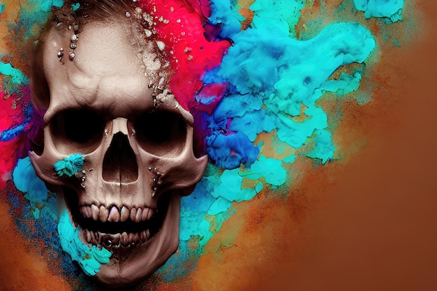 Skull in the wall grunge abstract illustration