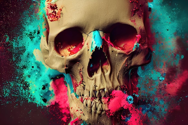 Skull in the wall grunge abstract illustration