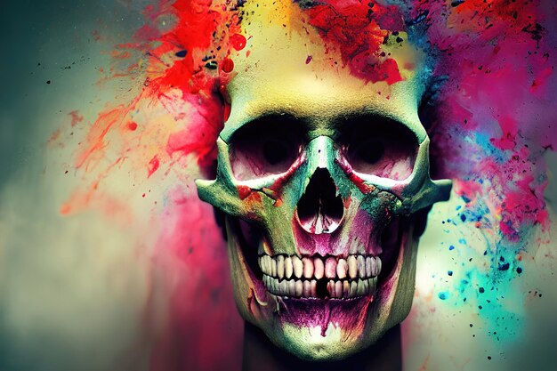 Skull in the wall grunge abstract illustration