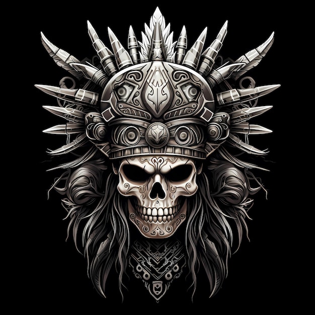 Skull warrior logo tattoo tshirt design dark art illustration isolated on black background