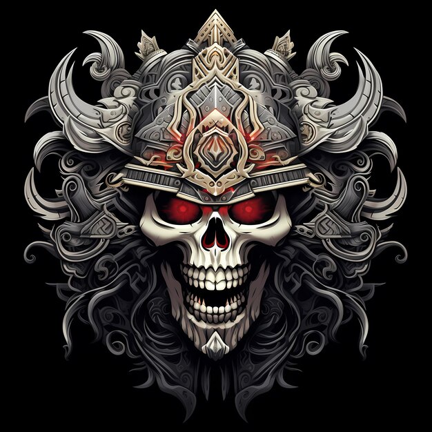 Skull warrior logo tattoo tshirt design dark art illustration isolated on black background