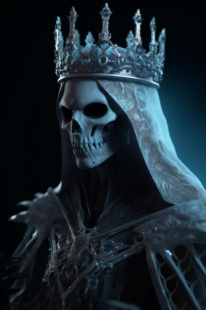 A skull wearing a crown that says'king '