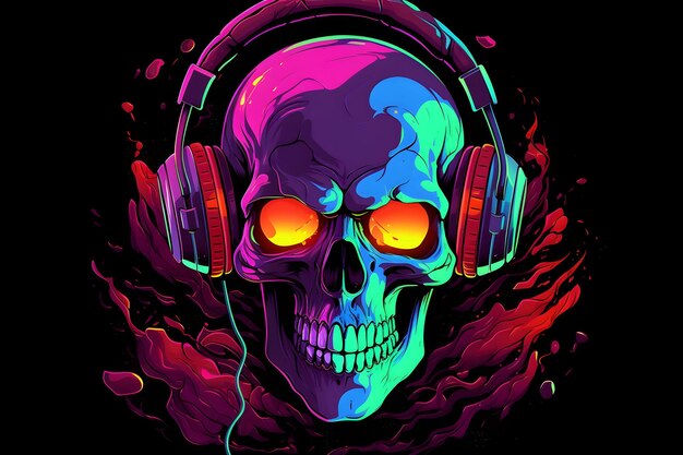 Skull wearing headphones wallpaper